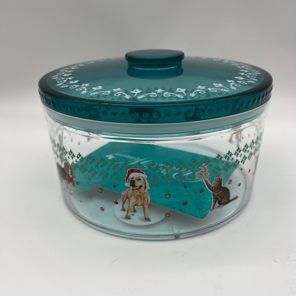 The Pioneer Woman Cookie Container Dogs & Cats Teal 2.8QT Holiday Christmas